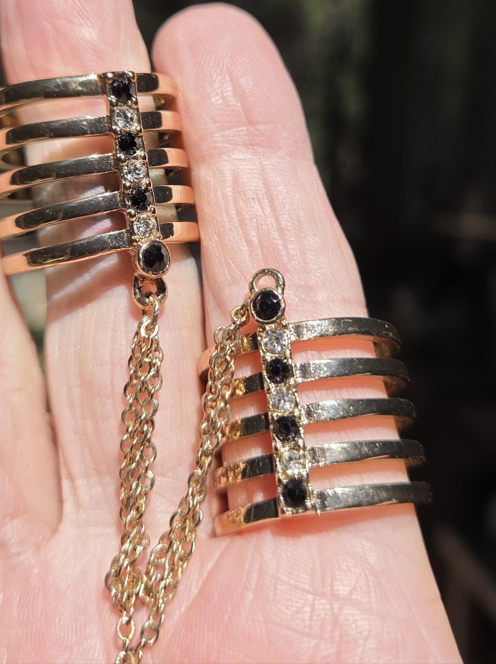 Lovisa Gold Black Sapphire & Topaz Dual Cage Rings Sz9.5&10.25 - Picture 12 of 13